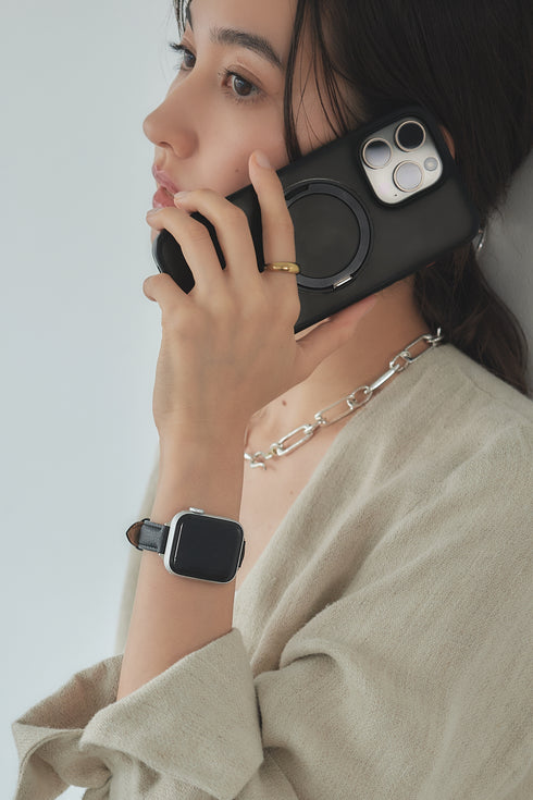 国産アップルレザー Apple Watch 3Wayバンド / ブラック 着用イメージ