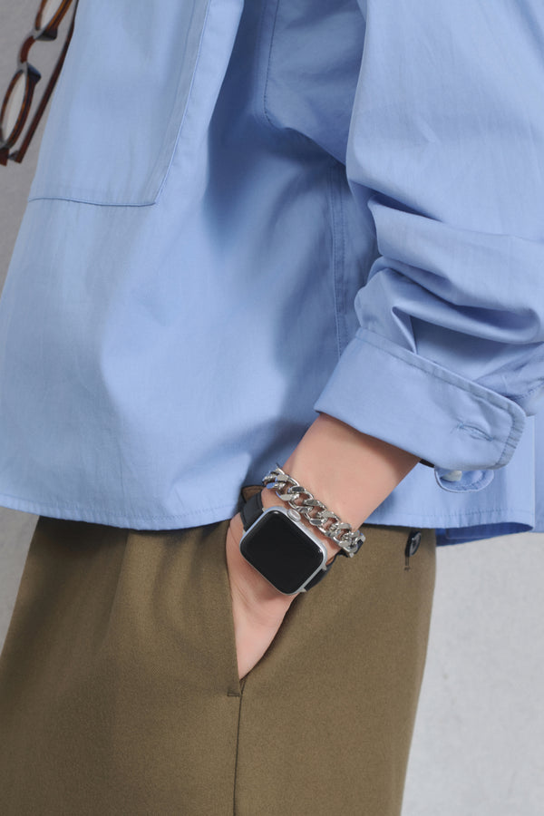 国産アップルレザー Apple Watch 3Wayバンド / ブラック チェーン二重巻き着用イメージ