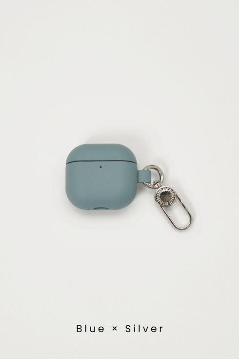 国産アップルレザー製AirPods 4 ケース | ブルー | 名入れ・刻印対応 | シルバーカラビナ