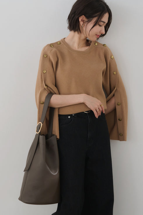 国産アップルレザー製トートバッグ「Apple 2Way Tote Bag」 | カーキブラウン | 通勤・軽量レディースバッグ | 巾着型イメージ