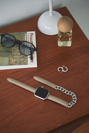 国産アップルレザー Apple Watch 3Wayバンド / グレージュ ステンレスチェーン イメージ