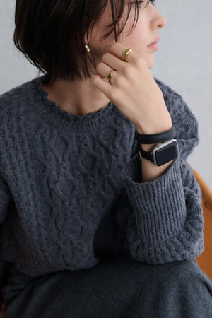 国産アップルレザー Apple Watch 3Wayバンド / ブラック 二重巻き着用イメージ