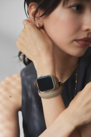 国産アップルレザー Apple Watch 3Wayバンド / グレージュ 二重巻き着用イメージ