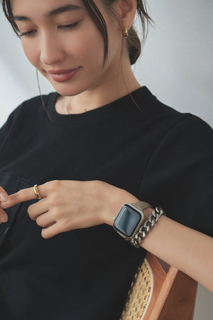 国産アップルレザー Apple Watch 3Wayバンド / ブラック チェーン 二重巻き着用イメージ